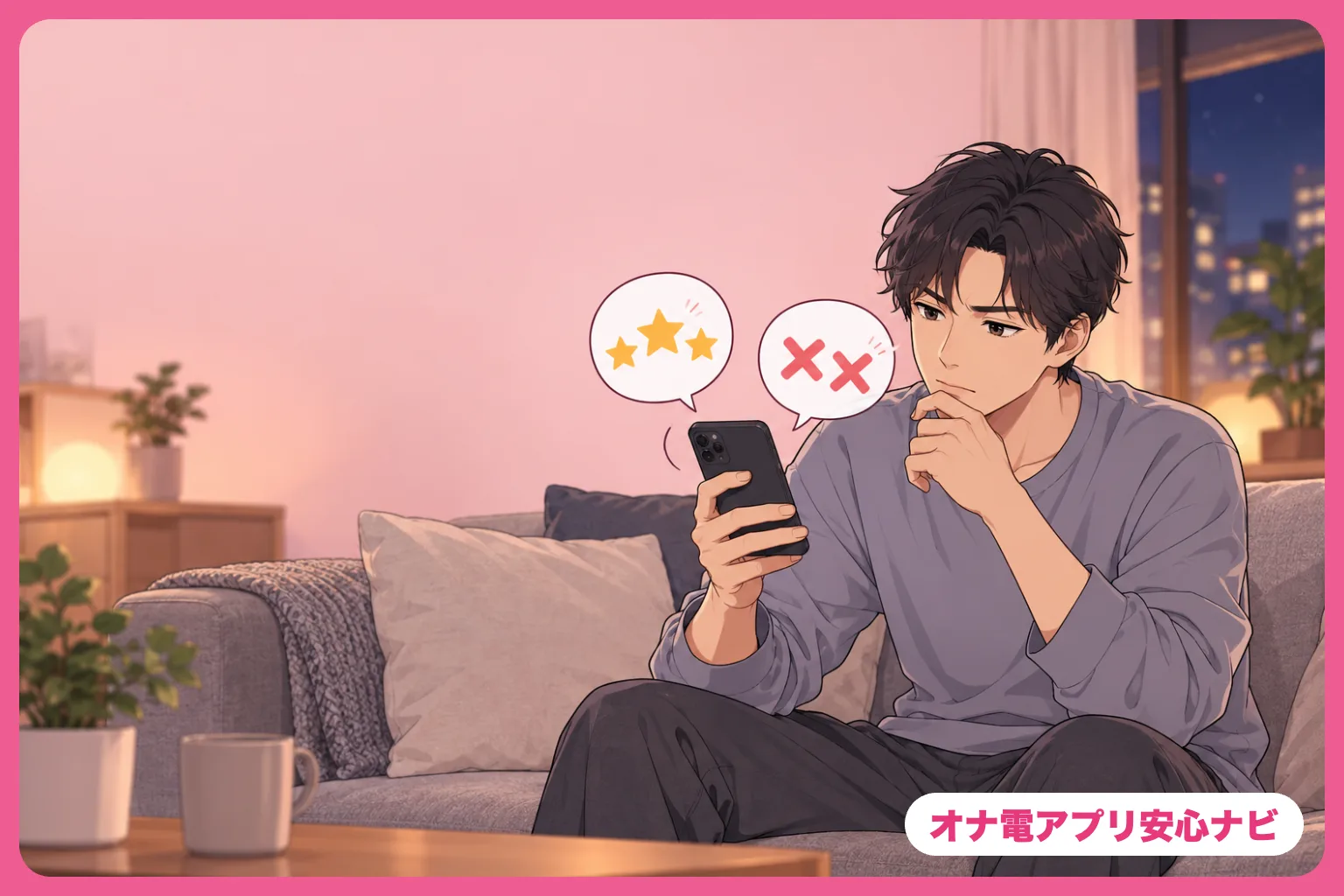 口コミを確かめる男性