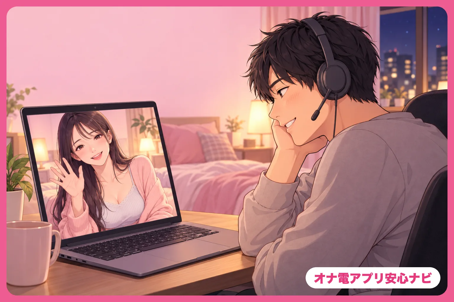 ノートPCで通話する男性