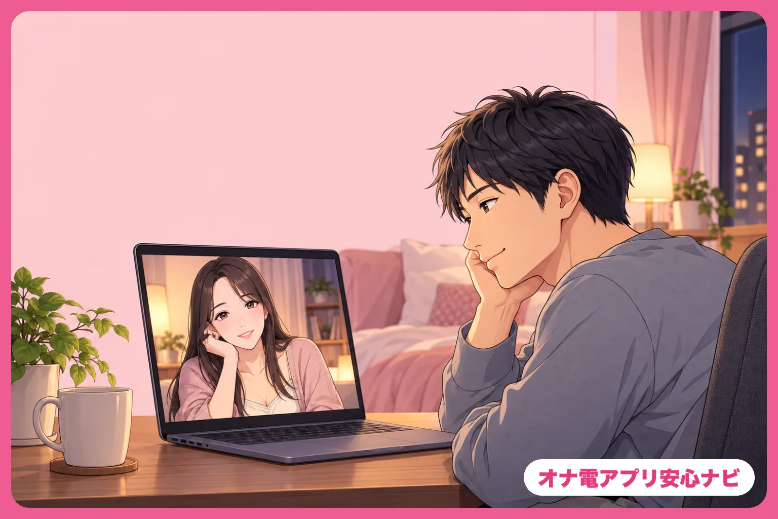 ノートPCで通話する男性