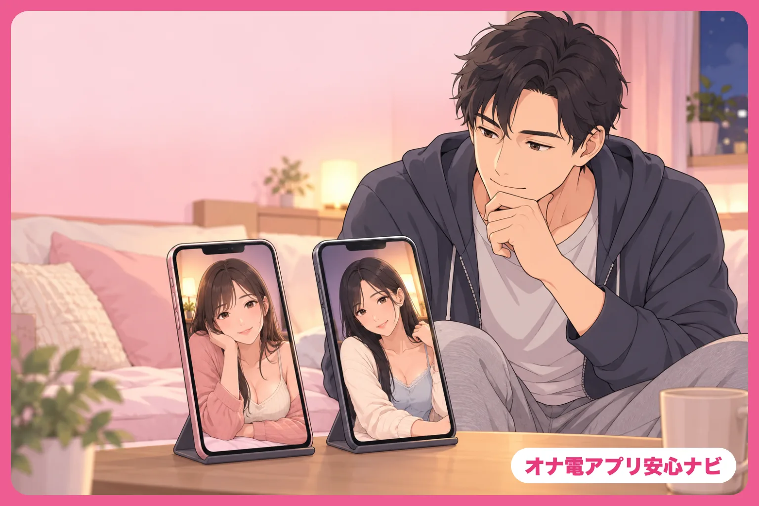 2つのサービスを比べる男性