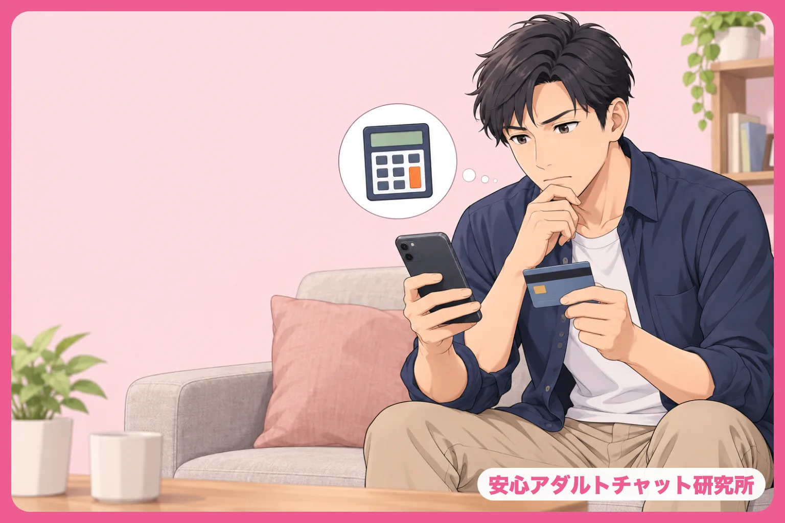 料金を考える男性のイラスト