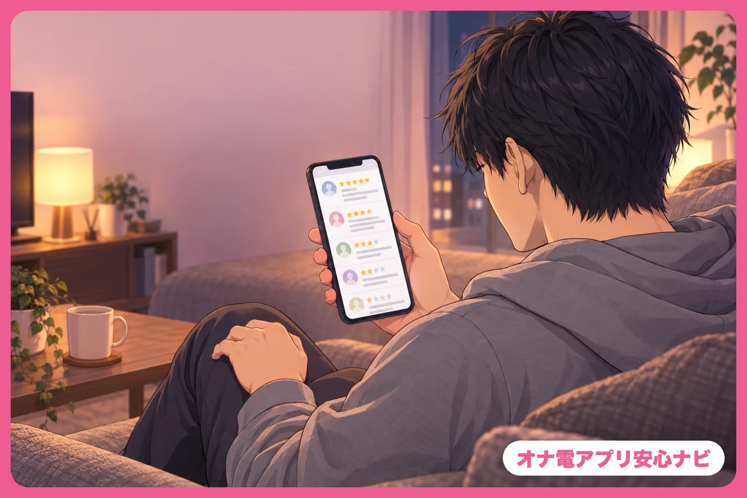 スマホで口コミを確かめる男性