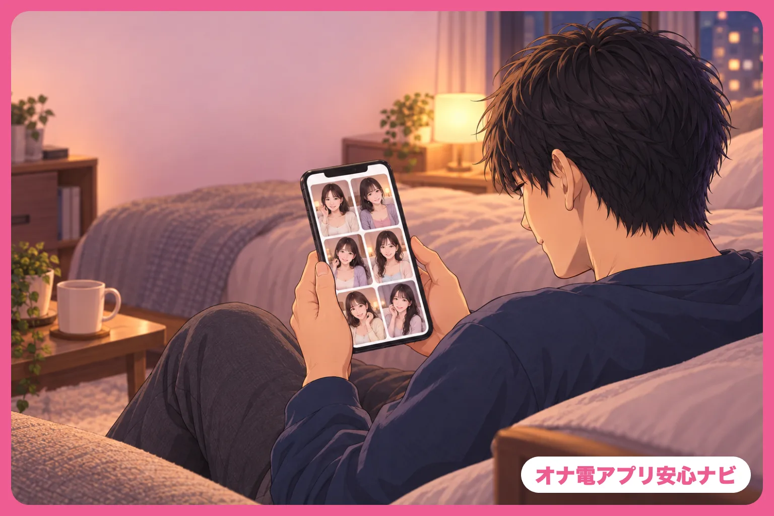 待機女性の一覧を眺める男性