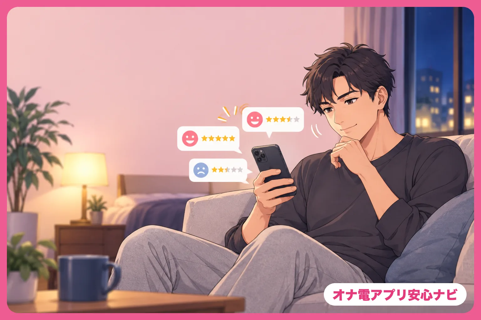 口コミを確かめる男性