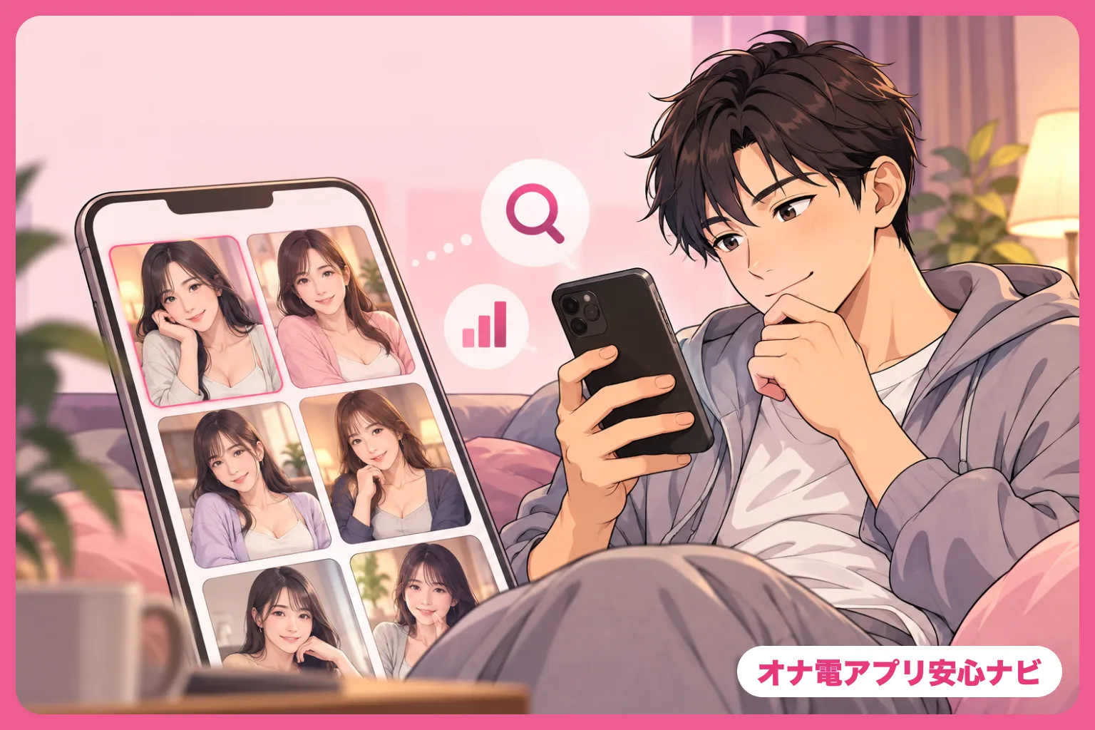 待機女性の一覧を眺める男性