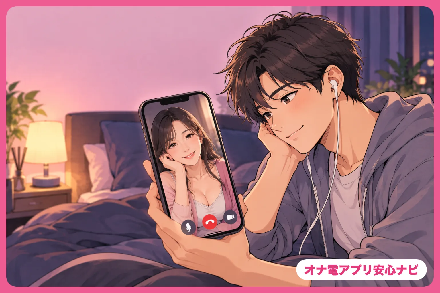 年上の女性と通話する男性