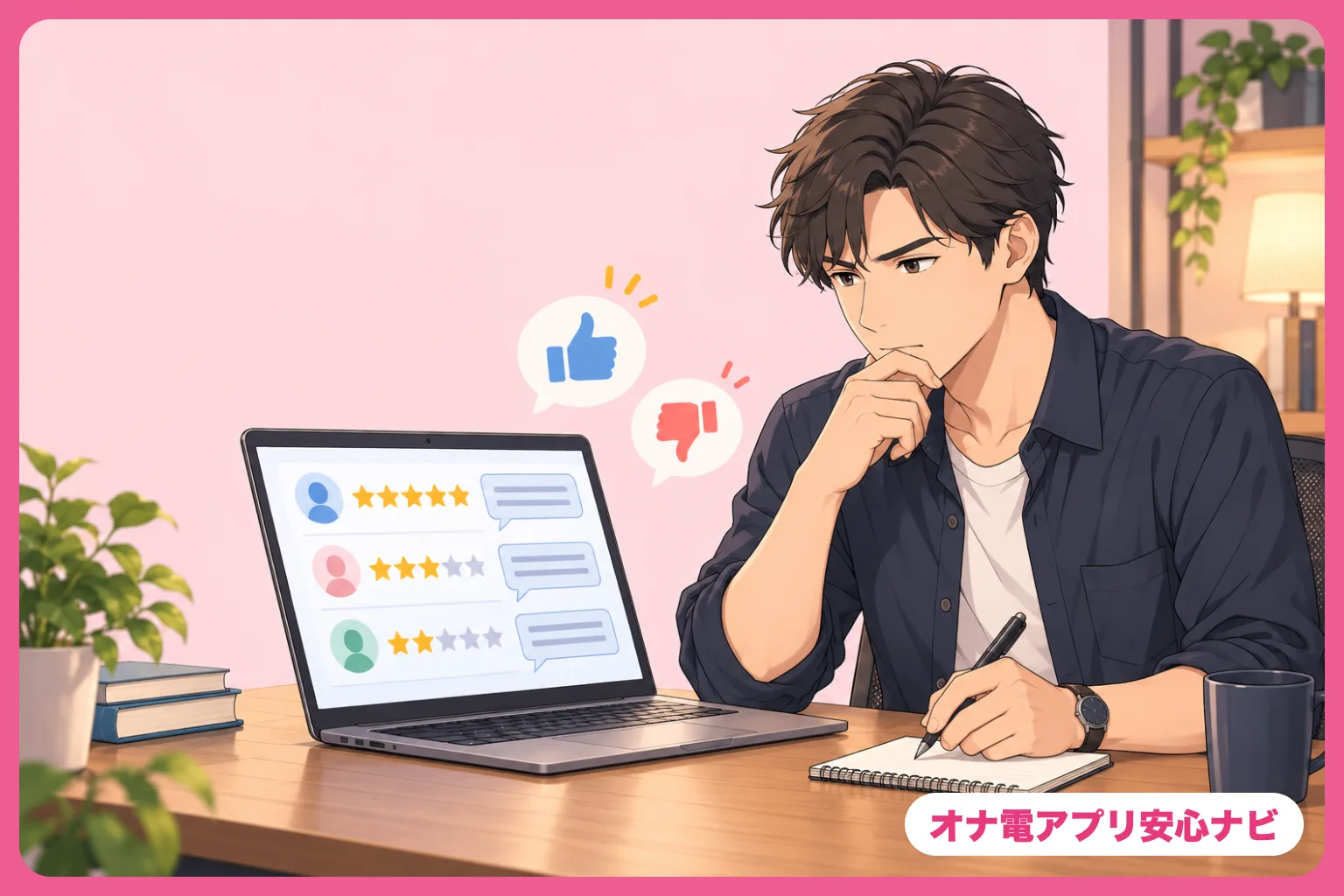 口コミを確かめる男性