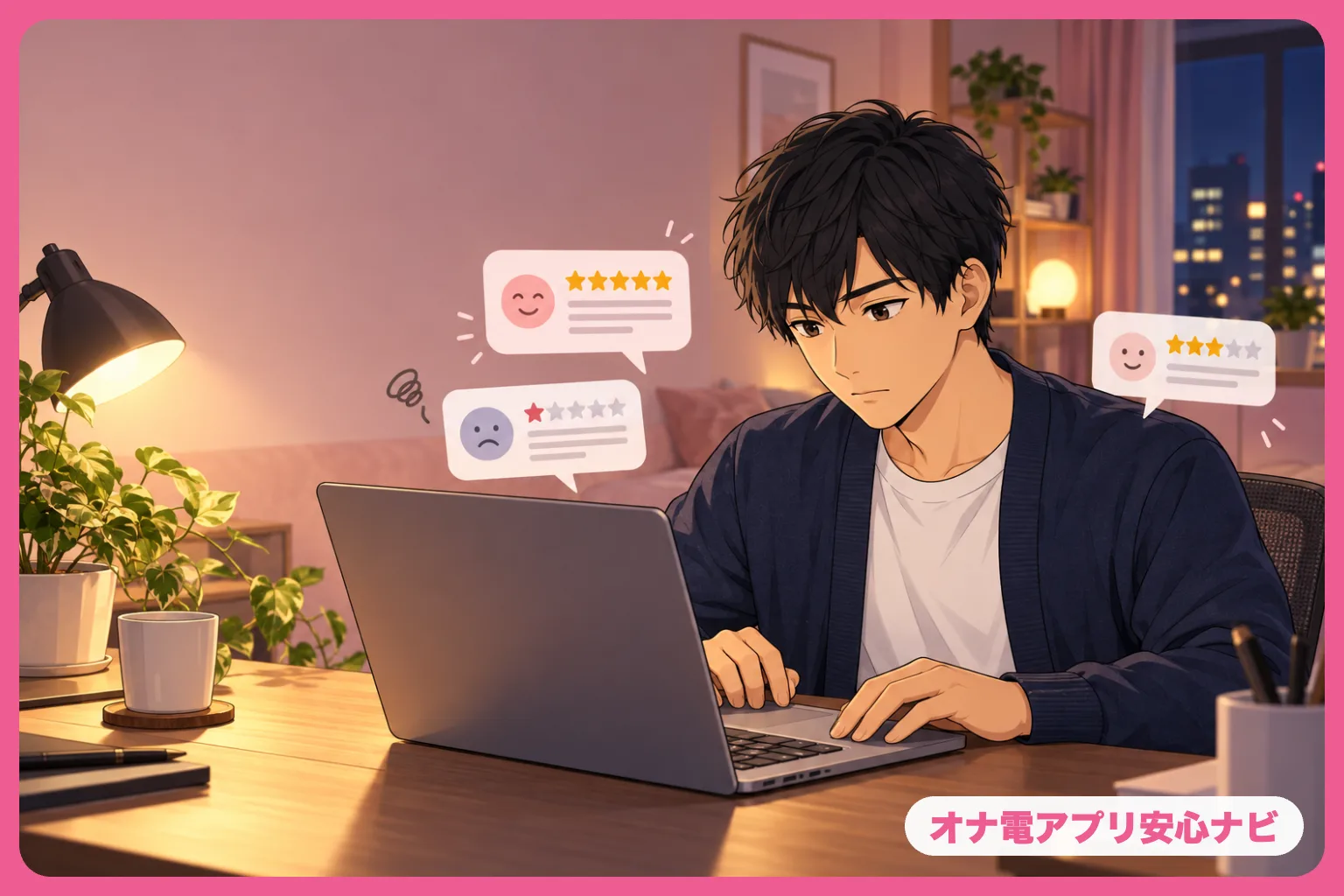 口コミを読み比べる男性